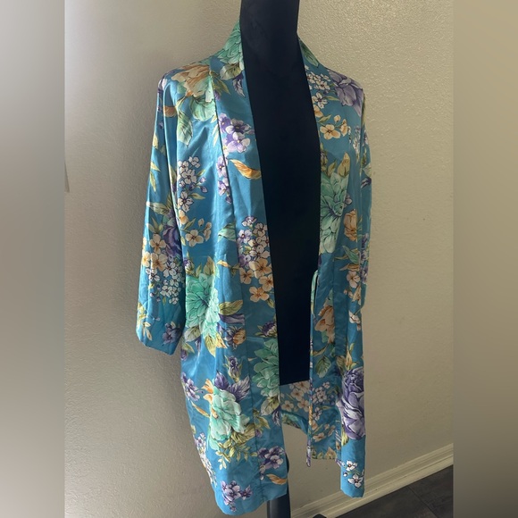 Expressions Floral Kimono in Blue and Purple - Picture 1 of 5